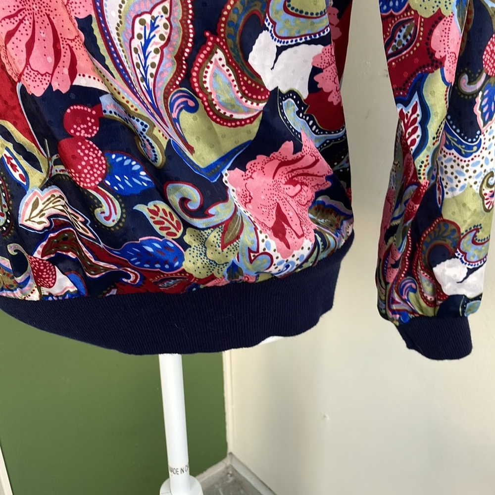 Vintage 80s Collared Silky Floral Henley Blouse - Picture 3 of 7